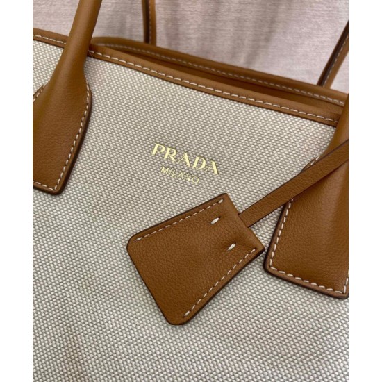Replica Borse tote media Prada in misto lino 1BG572 Caffè Riproduzione Fedele Replica Borse tote media Prada in misto lino 1BG572 Caffè imitazioni