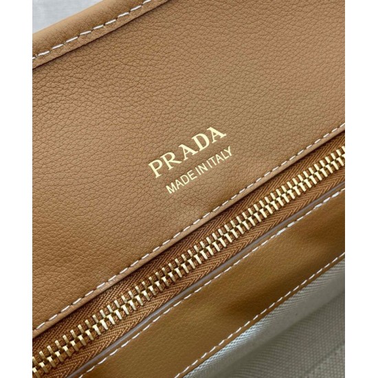 Replica Borse tote media Prada in misto lino 1BG572 Caffè Riproduzione Fedele Replica Borse tote media Prada in misto lino 1BG572 Caffè imitazioni