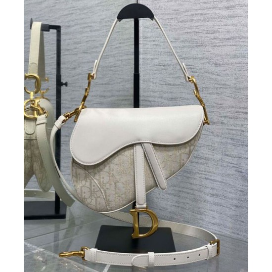 Riproduzione Fedele Borsa Dior Saddle con tracolla Crema imitazioni