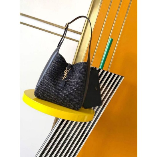 Replica Borse Alta Qualità a tracolla piccola Saint Laurent Le 5 À 7 morbida in rafia nera Riproduzione Fedele Borse Replica Alta Qualità a tracolla piccola Saint Laurent Le 5 À 7 morbida in rafia nera imitazioni