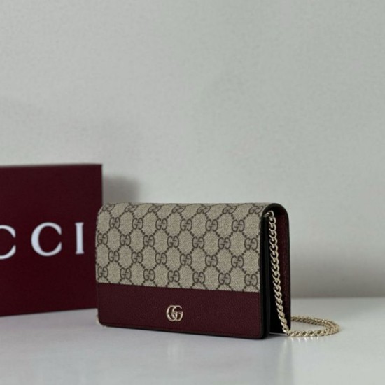 Replica Borsa imitazione Portafoglio Gucci GG Marmont con catena 497985 Rosso