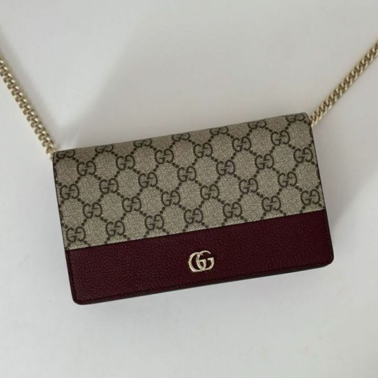 Replica Borsa imitazione Portafoglio Gucci GG Marmont con catena 497985 Rosso
