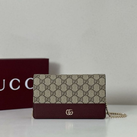 Replica Borsa imitazione Portafoglio Gucci GG Marmont con catena 497985 Rosso