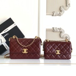 Replica Borsa  1:1 Chanel 25A Mini/Piccola Flap con Catena Dorata AS2649 AS2615 Bordeaux