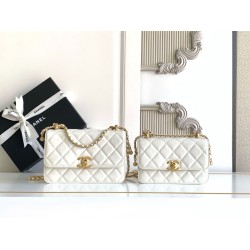 Borsa Chanel 25A Mini/Piccola Flap con Catena Dorata AS2649 AS2615 Bianco