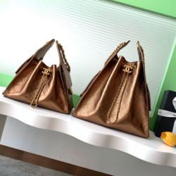 Replica Borsa a secchiello Chanel 25C grande/piccola in pelle di vitello granata AS5311 AS5293 Oro scuro