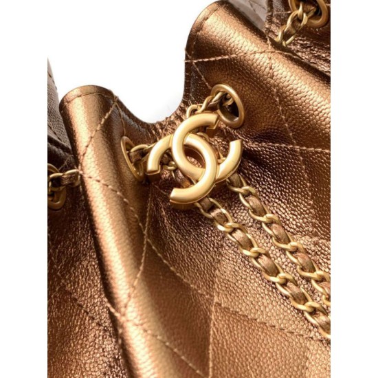 Replica Borsa a secchiello Chanel 25C grande/piccola in pelle di vitello granata AS5311 AS5293 Oro scuro