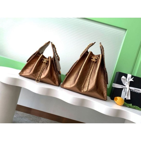 Replica Borsa a secchiello Chanel 25C grande/piccola in pelle di vitello granata AS5311 AS5293 Oro scuro