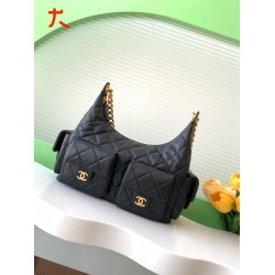 Borsa hobo Chanel 25C grande/maxi metallizzata AS5339 AS5302 Nero