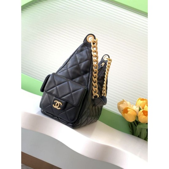 Replica Borsa hobo Chanel 25C grande/maxi metallizzata AS5339 AS5302 Nero