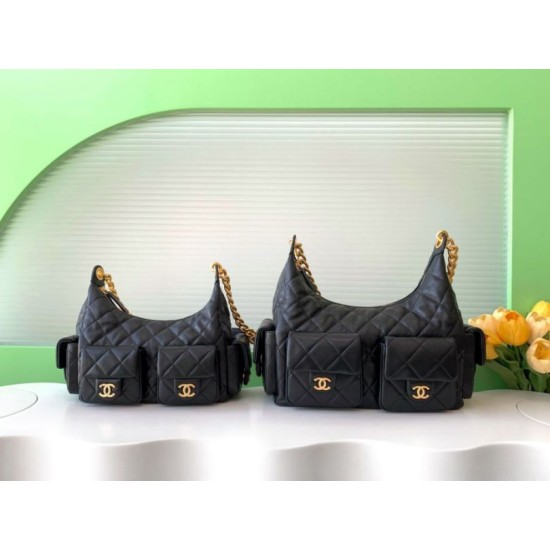 Replica Borsa hobo Chanel 25C grande/maxi metallizzata AS5339 AS5302 Nero