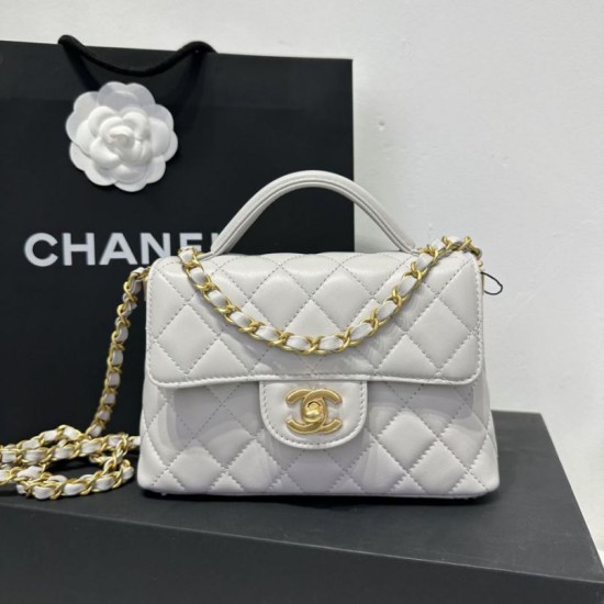 Replica Borsa Chanel 25P piccola con patta e manico superiore AS5355 Bianca