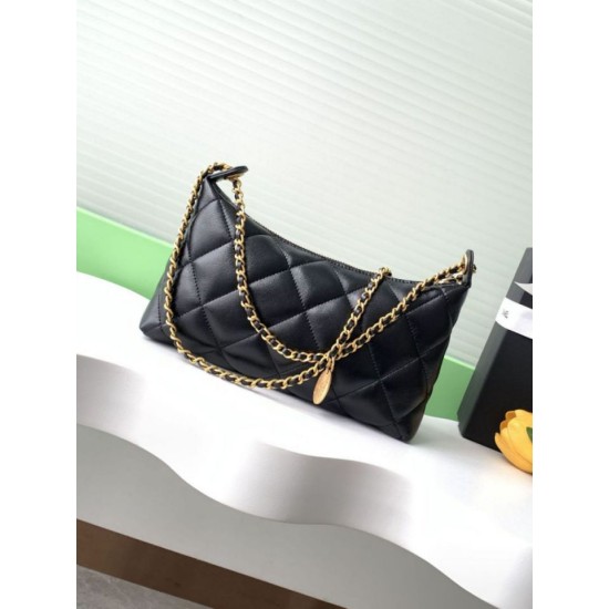 Replica Borsa hobo Chanel 25S AS5528 Metallo dorato Nero