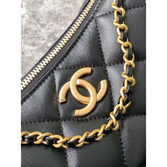 Replica Borsa hobo Chanel 25S AS5528 Metallo dorato Nero