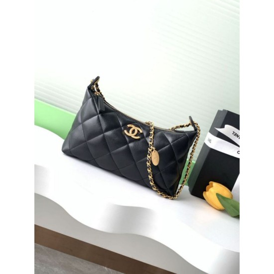 Replica Borsa hobo Chanel 25S AS5528 Metallo dorato Nero