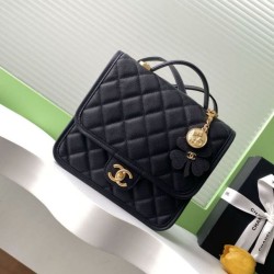 Replica Zaino Chanel 25B Clover Series Vintage AS5715 Pelle di vitello granata Nero