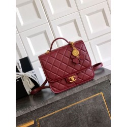 Zaino Chanel 25B Clover Series Vintage AS5715 Pelle di vitello granata Rosso