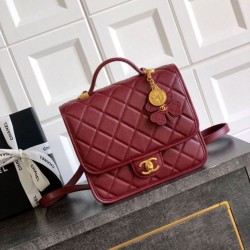 Replica Zaino Chanel 25B Clover Series Vintage AS5715 Pelle di vitello granata Rosso