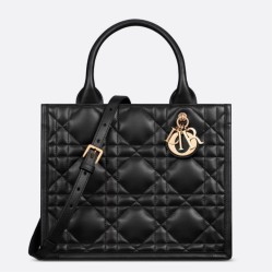 Dior piccola book tote con tracolla Pelle di vitello macrocannage nera