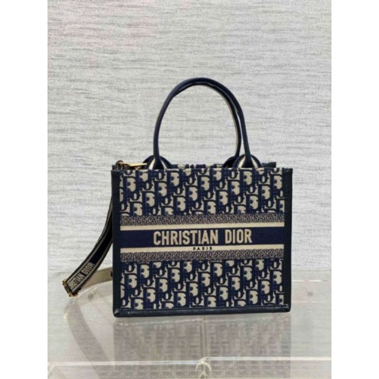 Replica Perfette Borse  tote Dior piccola per libri con tracolla in tela blu Dior Oblique imitazioni