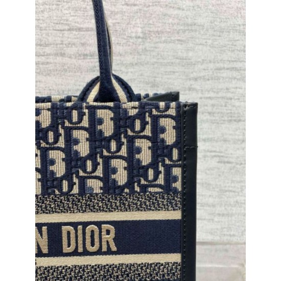 Replica Perfette Borse  tote Dior piccola per libri con tracolla in tela blu Dior Oblique imitazioni