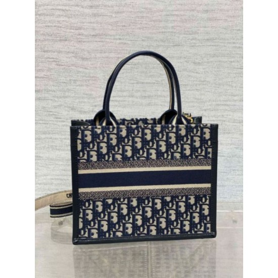 Replica Perfette Borse  tote Dior piccola per libri con tracolla in tela blu Dior Oblique imitazioni