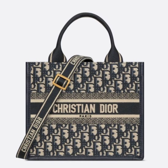 Replica Perfette Borse  tote Dior piccola per libri con tracolla in tela blu Dior Oblique imitazioni