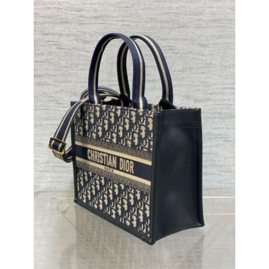 Replica Perfette Borse  tote Dior piccola per libri con tracolla in tela blu Dior Oblique imitazioni