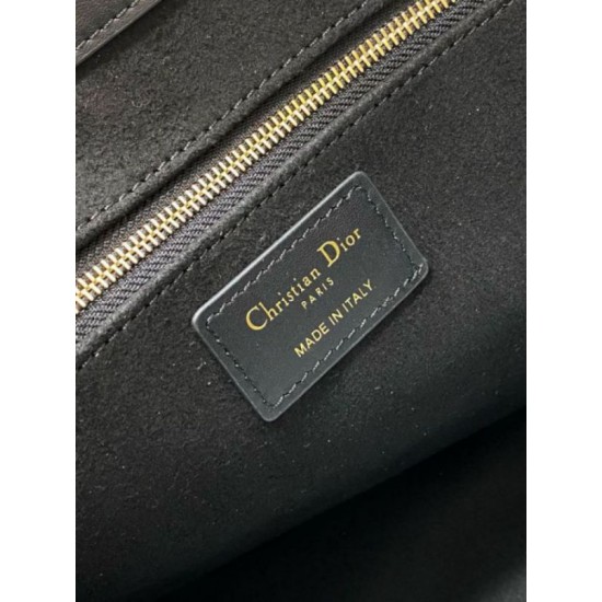 Borse Replica tote Dior media a libro con tracolla Pelle di vitello macrocannage nera qualità specchio Replica Perfette Borse tote Dior media a libro con tracolla Pelle di vitello macrocannage nera imitazioni