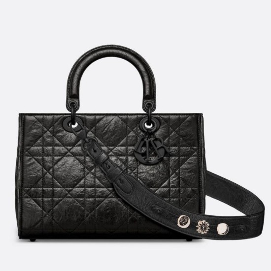 Replica Perfette Dior Medium Lady D-Sire My ABCDior Bag Black Crinkled Calfskin imitazioni