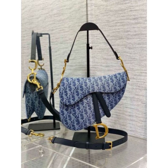 Borsa Dior Saddle con tracolla Blue Denim Oblique Jacquard Replica Replica Perfette Borsa Dior Saddle con tracolla Blue Denim Oblique Jacquard imitazioni