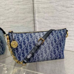 Borsa Dior Diorstar Hobo con catena Blue Denim Oblique Jacquard Replica Replica Perfette Borsa Dior Diorstar Hobo con catena Blue Denim Oblique Jacquard imitazioni