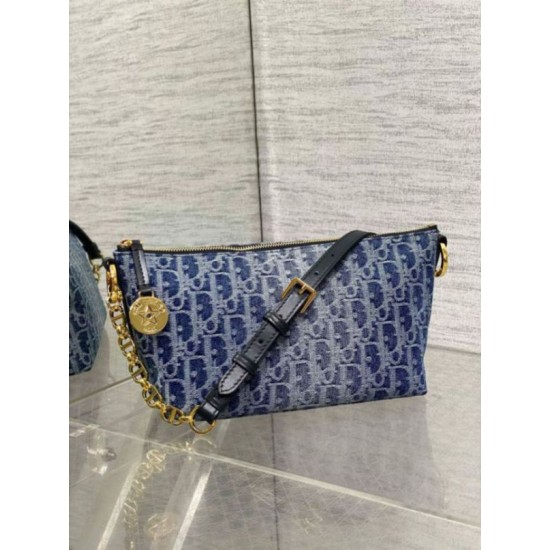 Borsa Dior Diorstar Hobo con catena Blue Denim Oblique Jacquard Replica Replica Perfette Borsa Dior Diorstar Hobo con catena Blue Denim Oblique Jacquard imitazioni