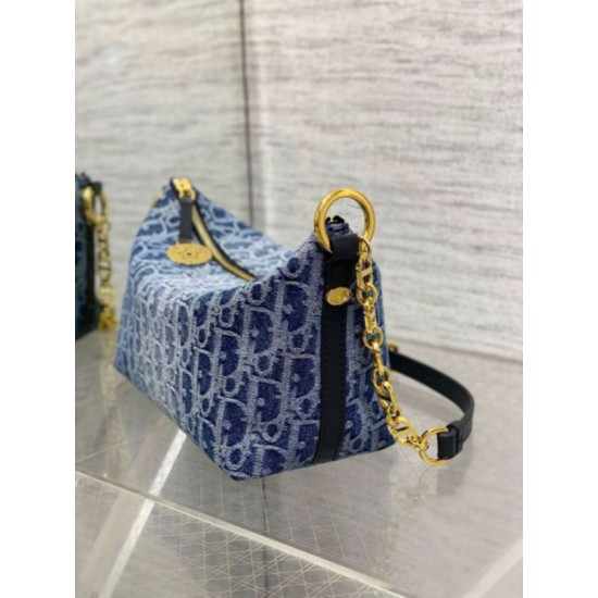 Borsa Dior Diorstar Hobo con catena Blue Denim Oblique Jacquard Replica Replica Perfette Borsa Dior Diorstar Hobo con catena Blue Denim Oblique Jacquard imitazioni