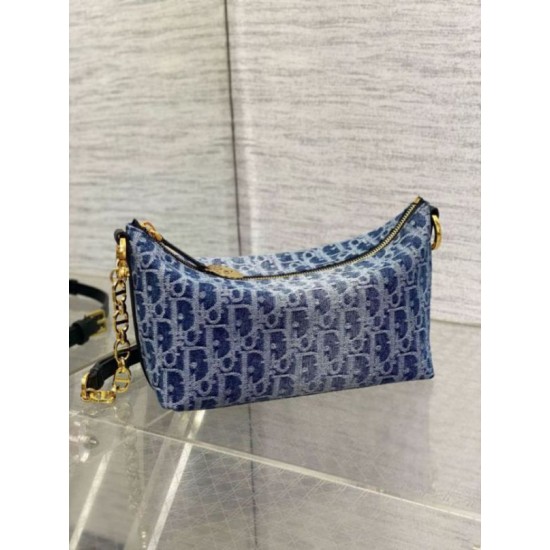 Borsa Dior Diorstar Hobo con catena Blue Denim Oblique Jacquard Replica Replica Perfette Borsa Dior Diorstar Hobo con catena Blue Denim Oblique Jacquard imitazioni