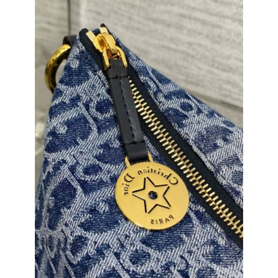 Borsa Dior Diorstar Hobo con catena Blue Denim Oblique Jacquard Replica Replica Perfette Borsa Dior Diorstar Hobo con catena Blue Denim Oblique Jacquard imitazioni