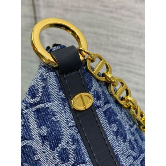 Borsa Dior Diorstar Hobo con catena Blue Denim Oblique Jacquard Replica Replica Perfette Borsa Dior Diorstar Hobo con catena Blue Denim Oblique Jacquard imitazioni