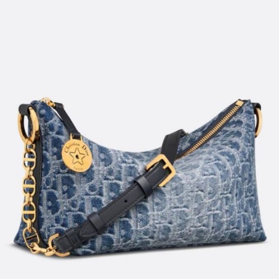 Borsa Dior Diorstar Hobo con catena Blue Denim Oblique Jacquard Replica Replica Perfette Borsa Dior Diorstar Hobo con catena Blue Denim Oblique Jacquard imitazioni