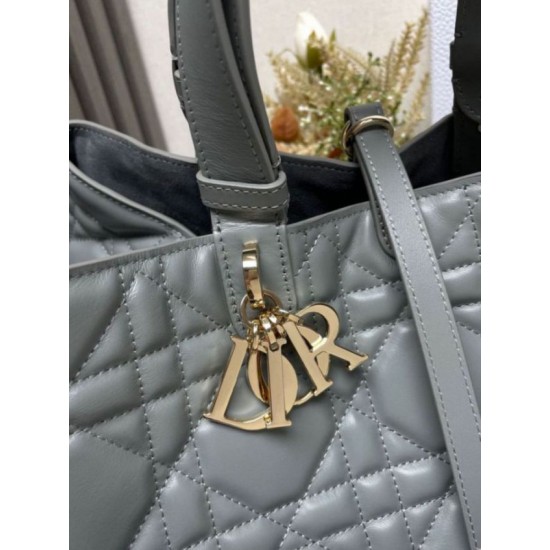 Replica Perfette Dior Toujours Grande Borsa Grigio Macrocannage Pelle di Vitello imitazioni