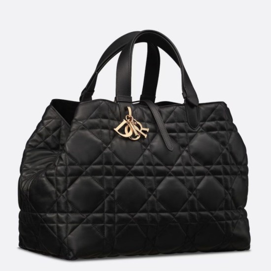 Borse Firmate Replica grande Dior Toujours Pelle di vitello Macrocannage nera qualità specchio Replica Perfette Borse Firmate grande Dior Toujours Pelle di vitello Macrocannage nera imitazioni