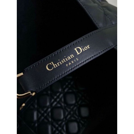 Borse Firmate Replica grande Dior Toujours Pelle di vitello Macrocannage nera qualità specchio Replica Perfette Borse Firmate grande Dior Toujours Pelle di vitello Macrocannage nera imitazioni