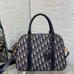 Dior D-Vibe Bowling Borsa grande Jacquard blu obliquo Replica Replica Perfette Dior D-Vibe Bowling Borsa grande Jacquard blu obliquo imitazioni