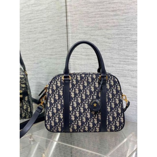Dior D-Vibe Bowling Borsa grande Jacquard blu obliquo Replica Replica Perfette Dior D-Vibe Bowling Borsa grande Jacquard blu obliquo imitazioni