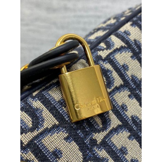 Dior D-Vibe Bowling Borsa grande Jacquard blu obliquo Replica Replica Perfette Dior D-Vibe Bowling Borsa grande Jacquard blu obliquo imitazioni