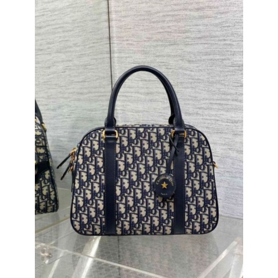Dior D-Vibe Bowling Borsa grande Jacquard blu obliquo Replica Replica Perfette Dior D-Vibe Bowling Borsa grande Jacquard blu obliquo imitazioni