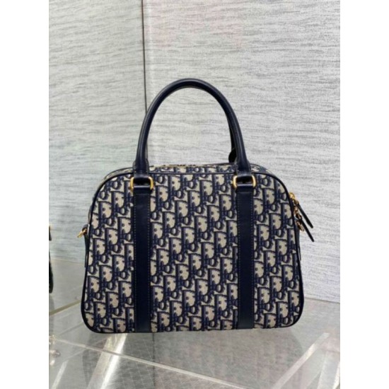 Dior D-Vibe Bowling Borsa grande Jacquard blu obliquo Replica Replica Perfette Dior D-Vibe Bowling Borsa grande Jacquard blu obliquo imitazioni