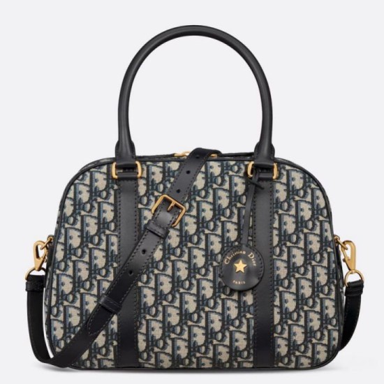 Dior D-Vibe Bowling Borsa grande Jacquard blu obliquo Replica Replica Perfette Dior D-Vibe Bowling Borsa grande Jacquard blu obliquo imitazioni