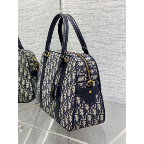 Dior D-Vibe Bowling Borsa grande Jacquard blu obliquo Replica Replica Perfette Dior D-Vibe Bowling Borsa grande Jacquard blu obliquo imitazioni