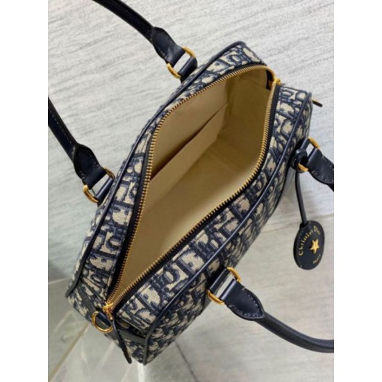Dior D-Vibe Bowling Borsa grande Jacquard blu obliquo Replica Replica Perfette Dior D-Vibe Bowling Borsa grande Jacquard blu obliquo imitazioni