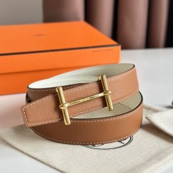 Replica Cintura Hermès H Ancre reversibile, 32 mm, pelle di vitello Epsom Oro e Bianco